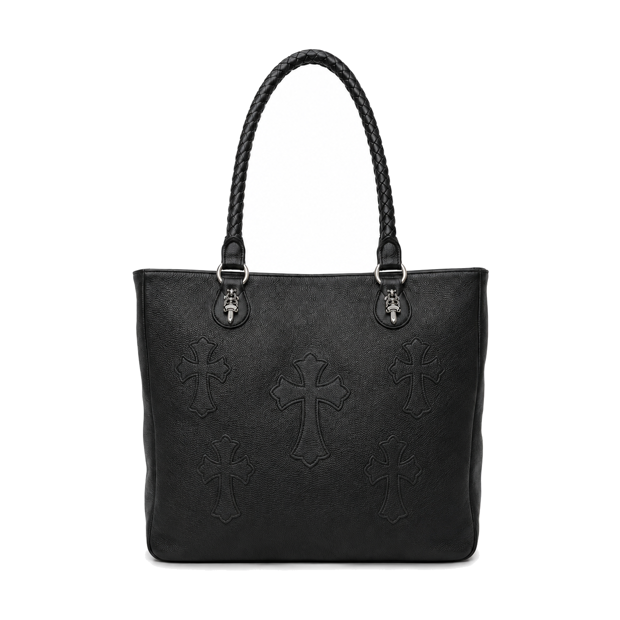BLACK 4 POCKET CROSS PATCH TOTE BAG back