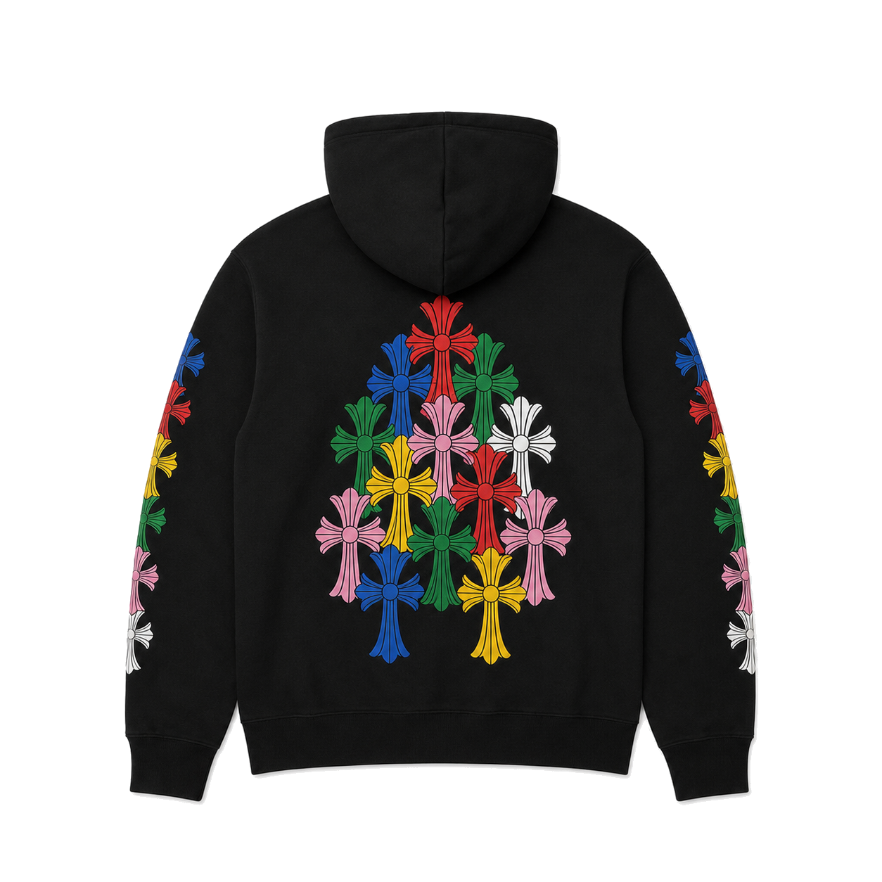 BLACK MULTICOLOR CROSS CEMETERY HOODIE back