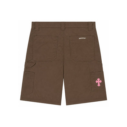 LEATHER DOUBLE KNEE NYLON CARPENTER SHORTS BLACK BROWN