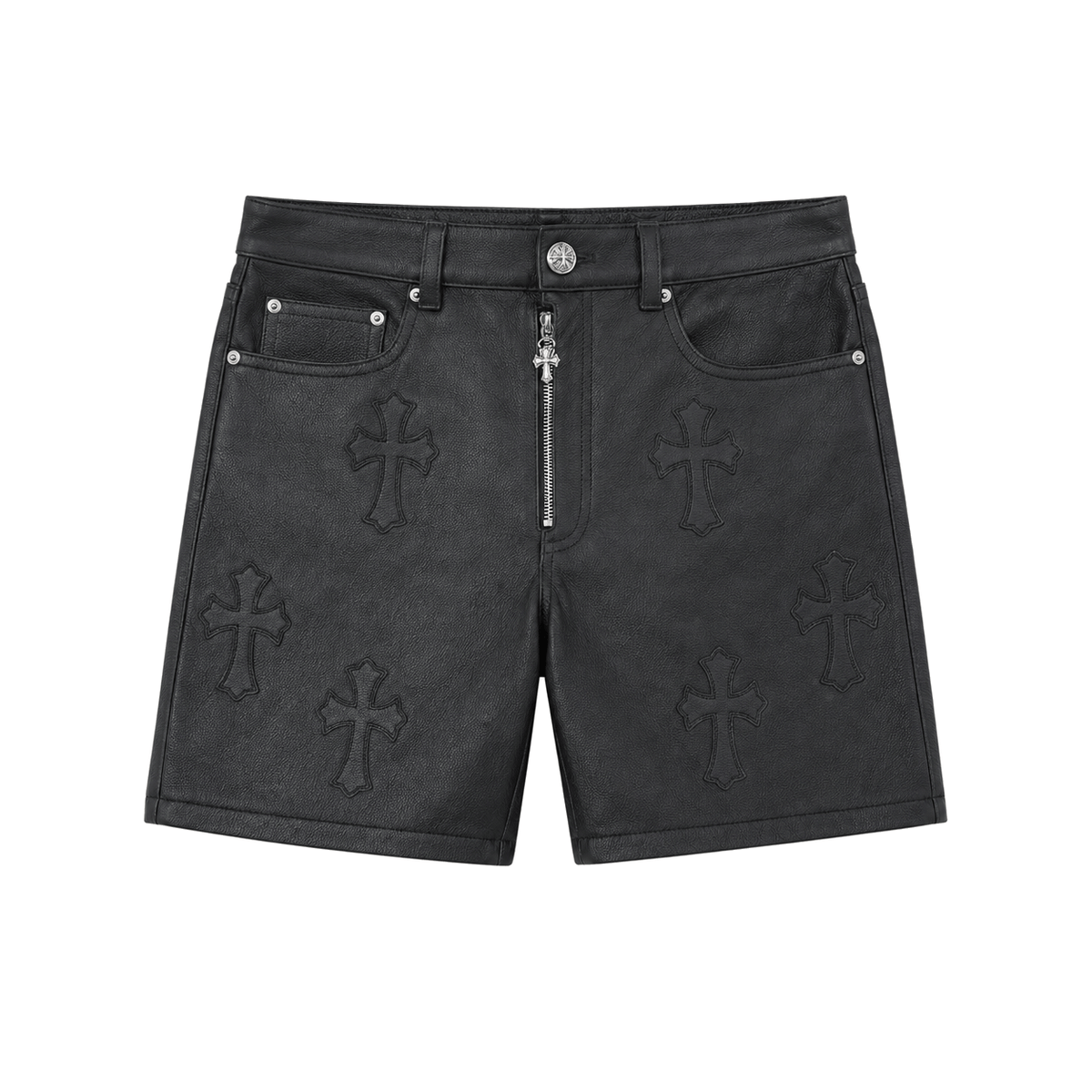 BLACK CROSS PATCH LEATHER SHORTS K13