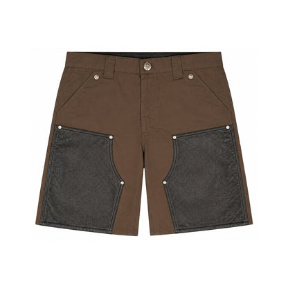 LEATHER DOUBLE KNEE NYLON CARPENTER SHORTS BLACK BROWN