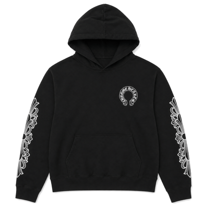 BLACK HORSESHOE FLORAL HOODIE