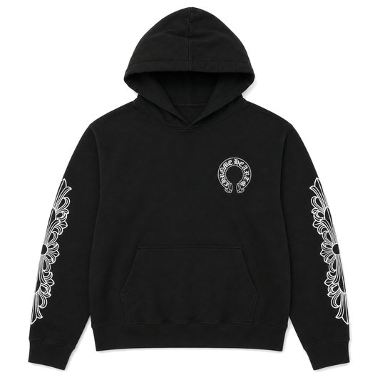 BLACK HORSESHOE FLORAL HOODIE
