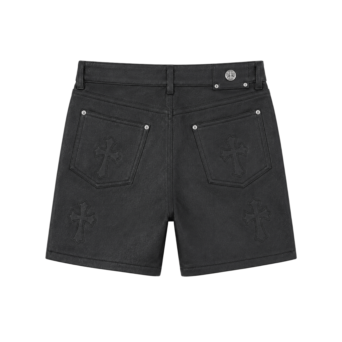 BLACK CROSS PATCH LEATHER SHORTS K13