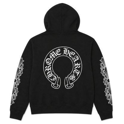 BLACK HORSESHOE FLORAL HOODIE