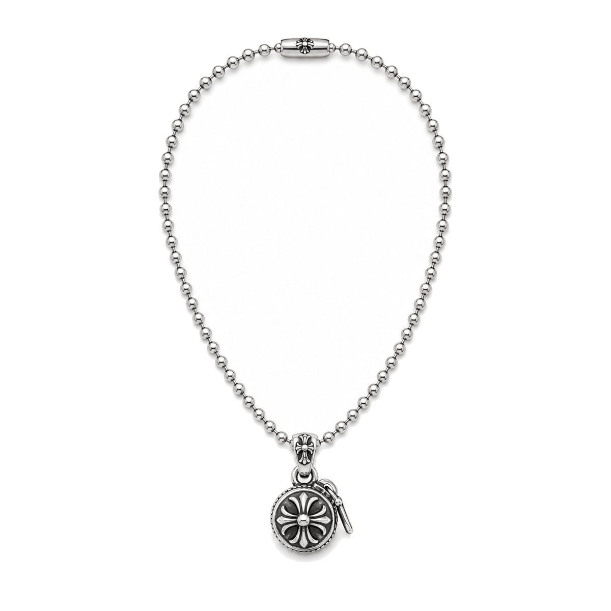 SILVER CROSS BALL ZIPPER PENDANT CHAIN