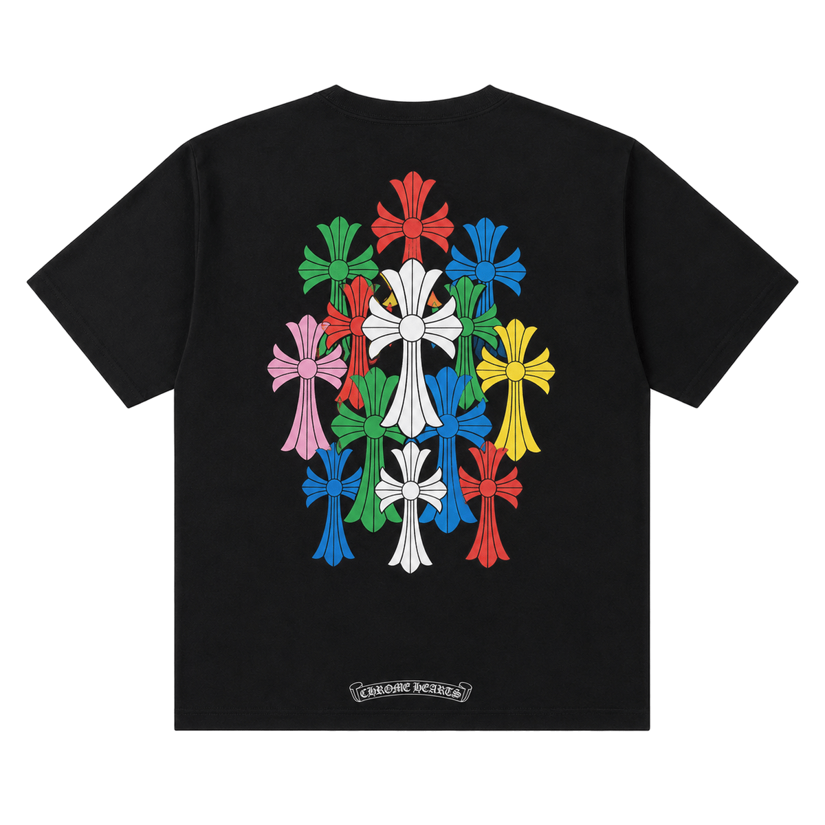 BLACK MULTICOLOR CROSS TEE