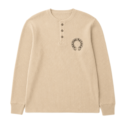 BEIGE WAFFLE HENLEY LONGSLEEVE