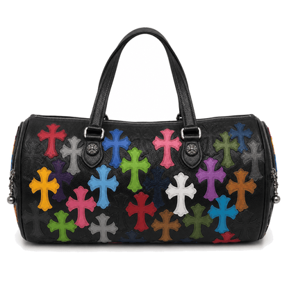BLACK MULTICOLOR CROSS PATCH DUFFLE BAG