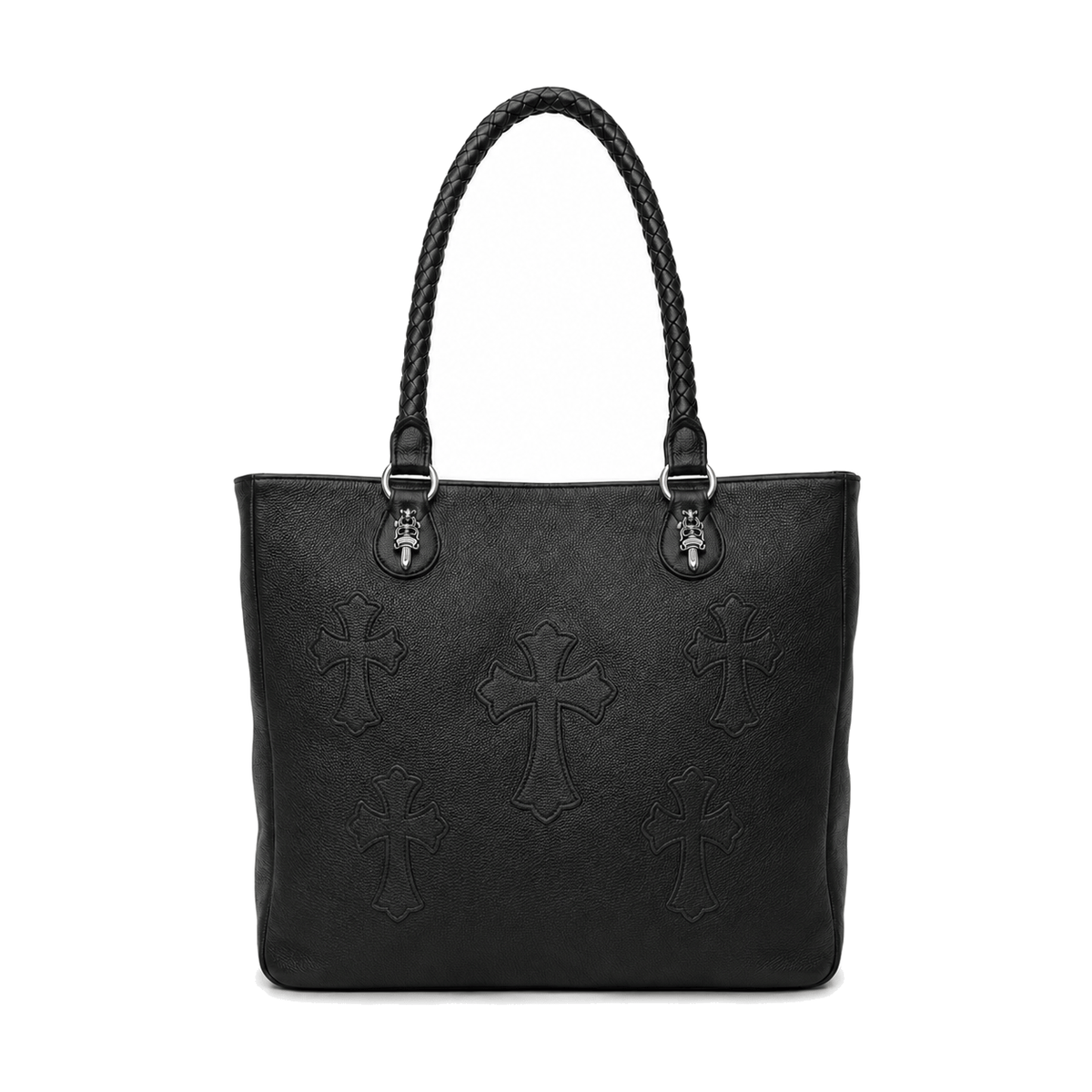 BLACK 4 POCKET CROSS PATCH TOTE BAG