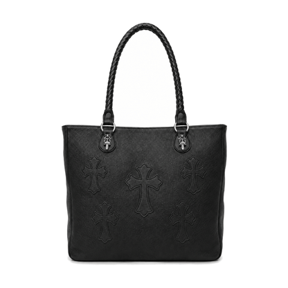 BLACK 4 POCKET CROSS PATCH TOTE BAG