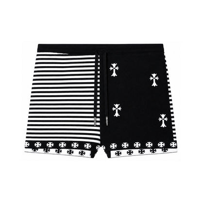 STRIPED CROSS STITCHING DRAWSTRING SHORTS WMNS BLACK WHITE