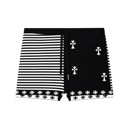 STRIPED CROSS STITCHING DRAWSTRING SHORTS WMNS BLACK WHITE