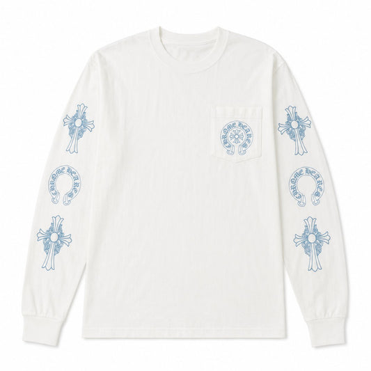 WHITE BLUE MULTI CROSS LONGSLEEVE