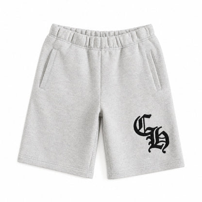 GREY GOTHIC LOGO SHORTS