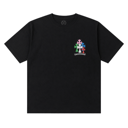 BLACK MULTICOLOR CROSS TEE