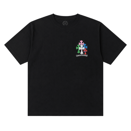 BLACK MULTICOLOR CROSS TEE