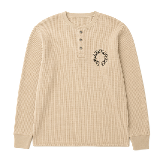 BEIGE WAFFLE HENLEY LONGSLEEVE front