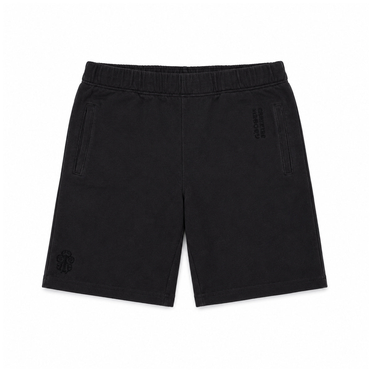 BLACK GRP Y NOT SWEAT SHORTS — front view