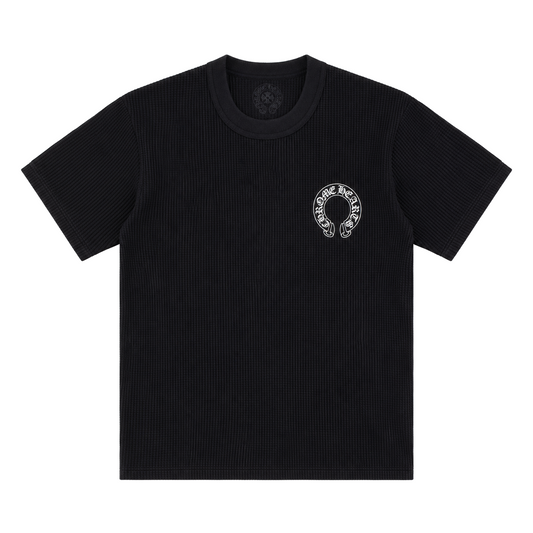 BLACK HORSESHOE THERMAL WAFFLE TEE front