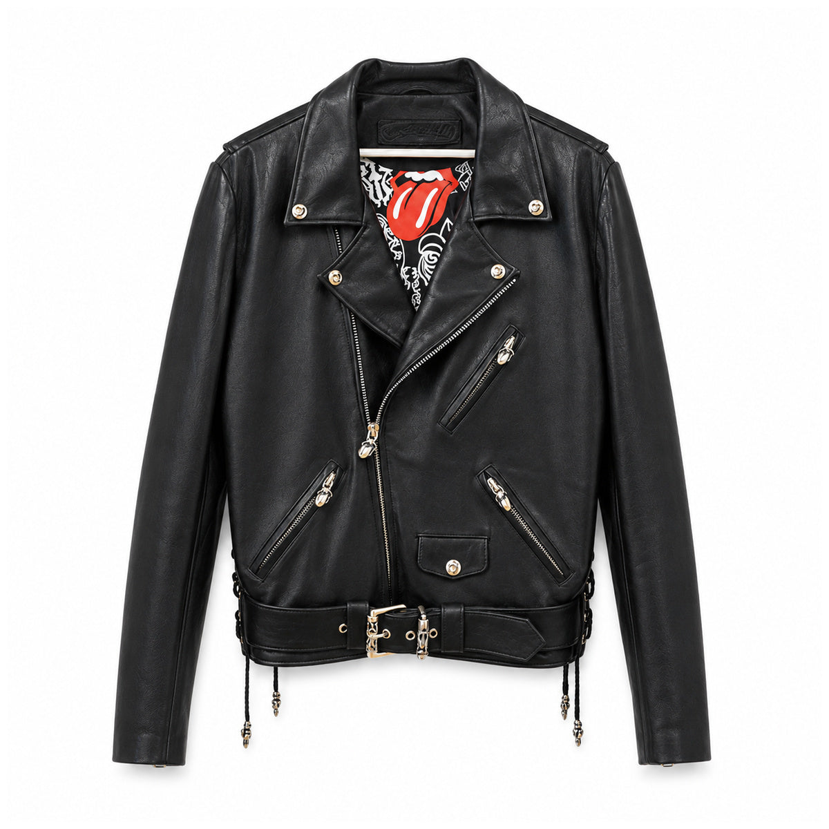 BLACK LIP AND TONGUE BIKER JACKET — front view