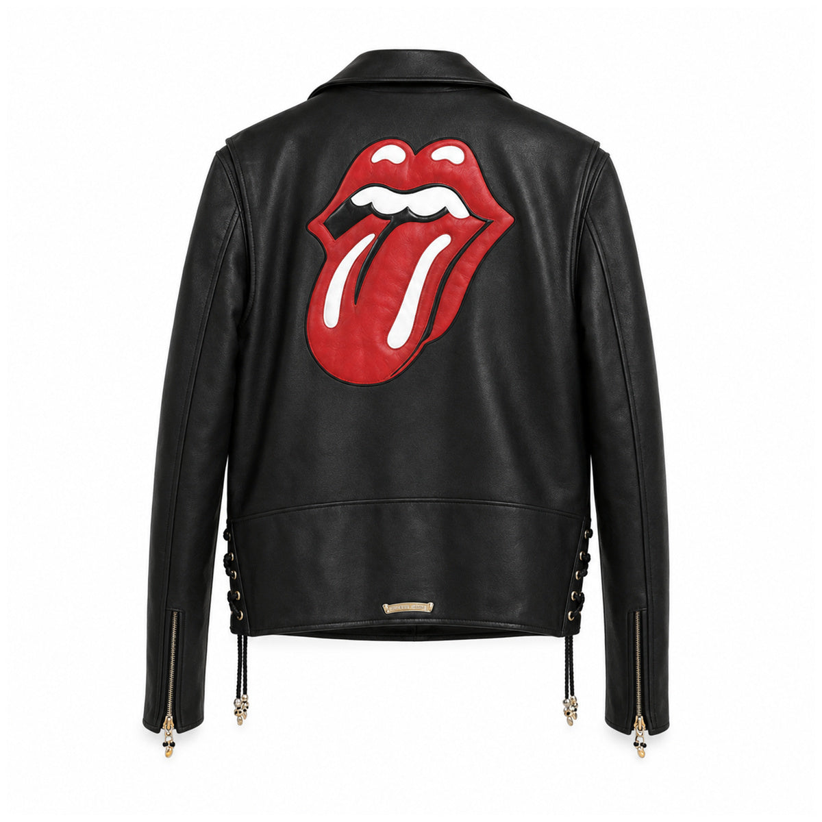 BLACK LIP AND TONGUE BIKER JACKET — back view