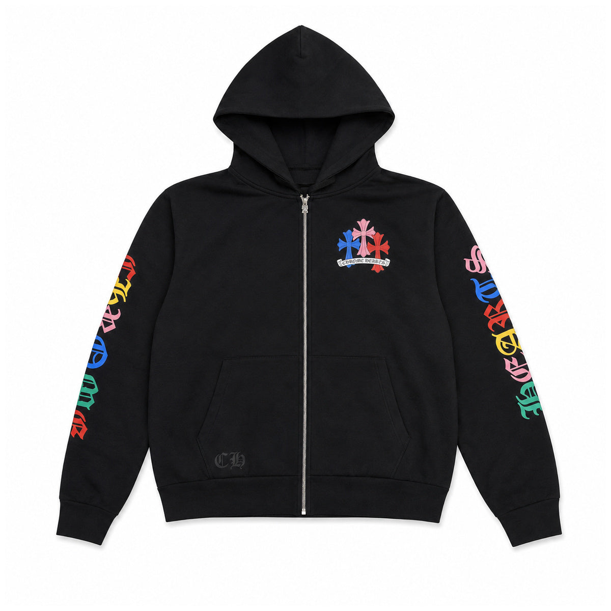 BLACK MULTICOLOR CROSS CEMETERY ZIPUP — front view