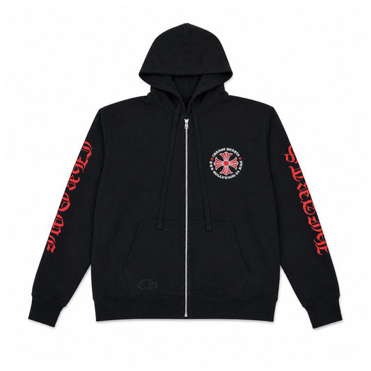 BLACK RED HOLLYWOOD PLUS CROSS ZIPUP — front view