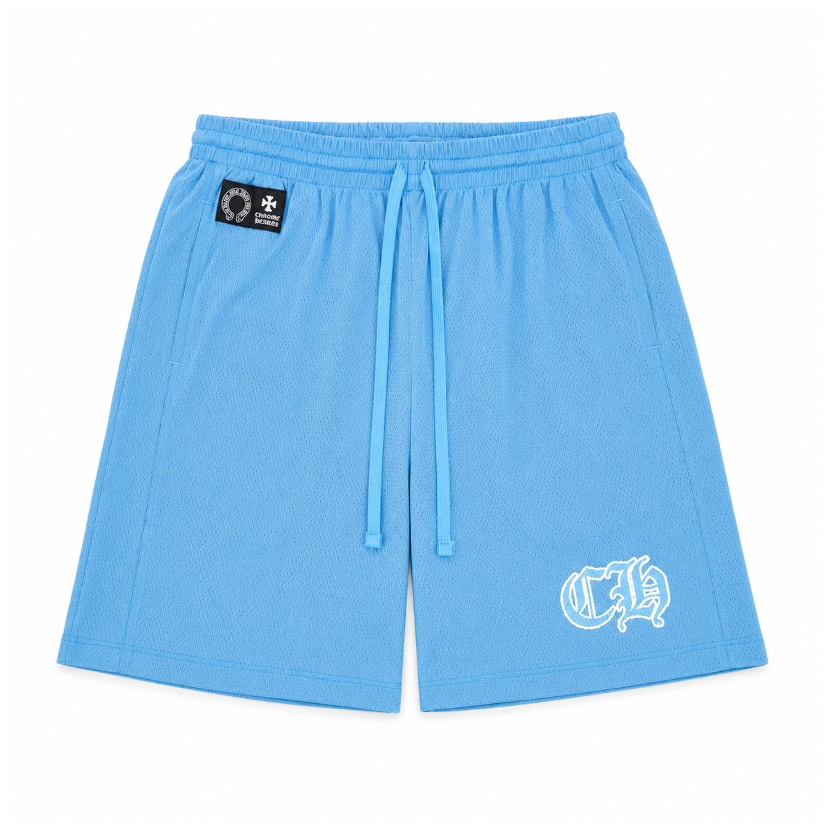 BLUE SPORTS MESH VARSITY SHORTS — front view