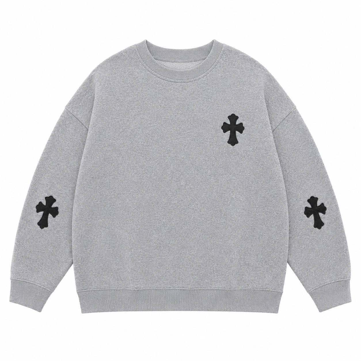 GREY MULTI CROSS CREWNECK front