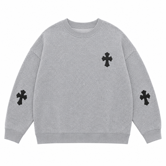 GREY MULTI CROSS CREWNECK front