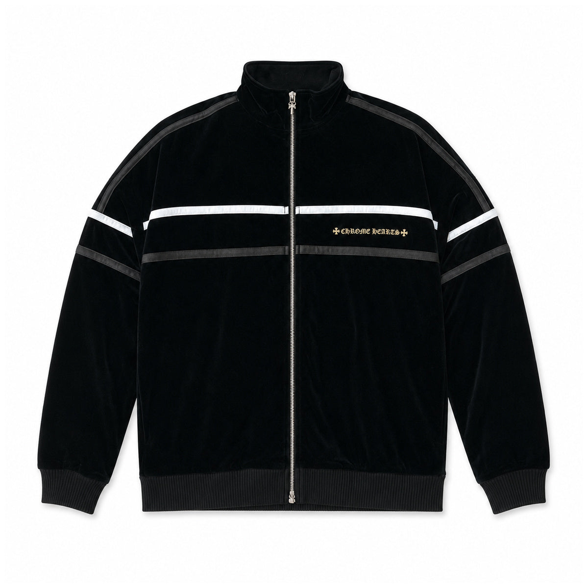NAVY VELOUR TRACK JACKET — front view