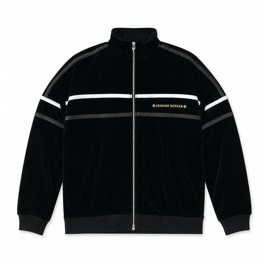 NAVY VELOUR TRACK JACKET — front view