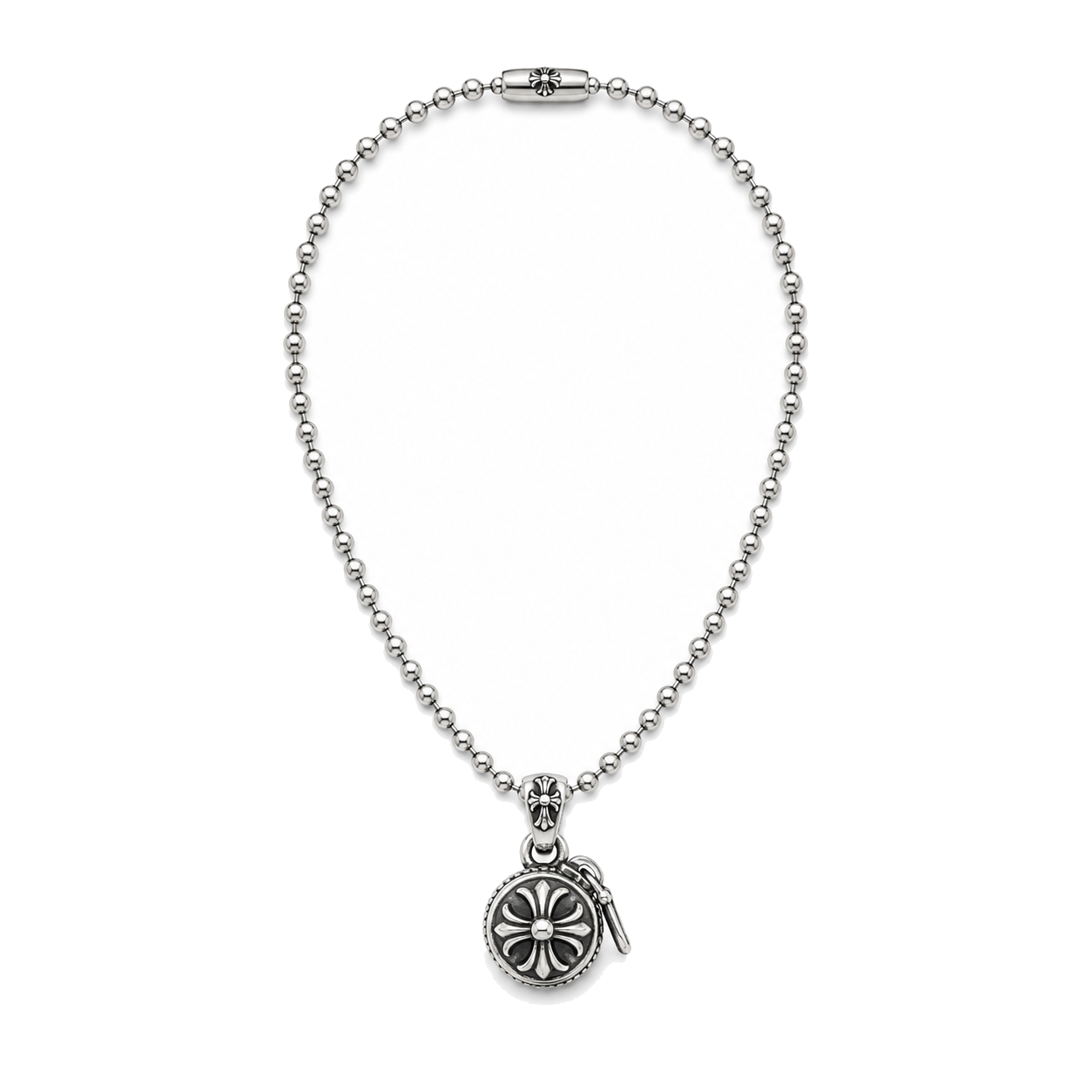 SILVER CROSS BALL ZIPPER PENDANT CHAIN front