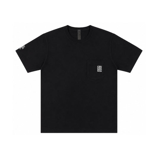 EMBROIDERED CHART LOGO POCKET SHORT SLEEVE TEE BLACK - front