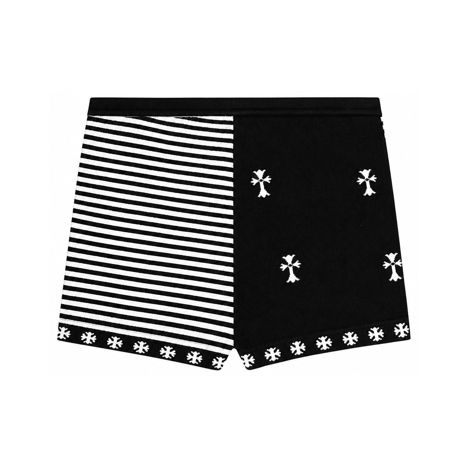 STRIPED CROSS STITCHING DRAWSTRING SHORTS WMNS BLACK WHITE - back